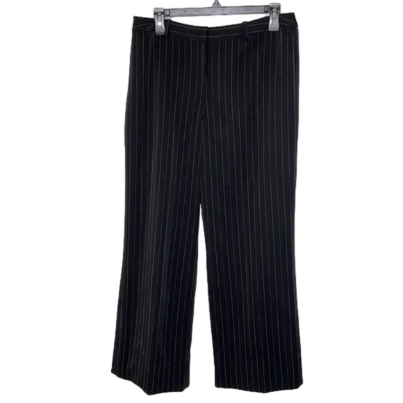 LARRY Levine Stretch Black with Light Pink Pin Stripe Wide Leg Pants - Size 12 - Picture 1 of 5